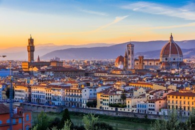 view of florence after sunset from piazzale michelangelo, florence, italy