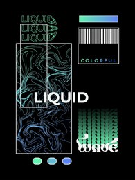 modern poster with neon green optical waves. in techno style, print for streetwear, for t-shirts, hoodies and sweaters. isolated on black background.