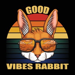 rabbit wearing eyeglasses see beach sunset retro vector illustration for your company or brand