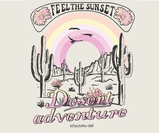 cactus and flower design. desert print design for t shirt, poster, sticker, batch, embroidery and others. desert vibes vector artwork. desert adventure.