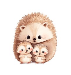 
cute hedgehog and baby watercolor. nursery illustration.  