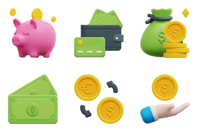 banking 3d vector icon set. cash, money exchange, money, payment, savings, wallet. isolated on white background. 3d icon vector render illustration.