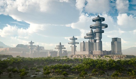 aerial view of futuristic city