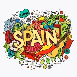 spain hand lettering and doodles elements background. vector illustration