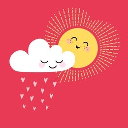 cute valentine card with sun, cloud and place for your text.