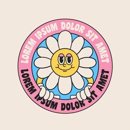 daisy flower badges retro groovy cartoon character illustration