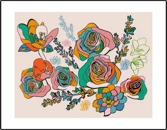 contemporary paintings for the interior. flowers. interior painting. flat design. hand drawn fashion vector illustration.