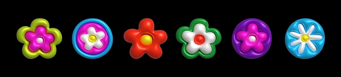 inflatable flower set. inflated 3d element with the plasticine effect. vector illustration