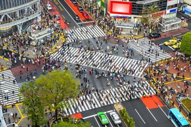 tokyo, japan view of shibuya crossing, one of the busiest crosswalks in the world.