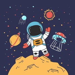 astronaut man on moon spaceman space planet concept. vector design graphic illustration