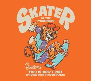 vector skating cartoon tiger illustration for t shirt print