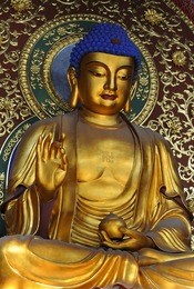 famous giant seated buddha at lingyin temple, hangzhou, shandong province