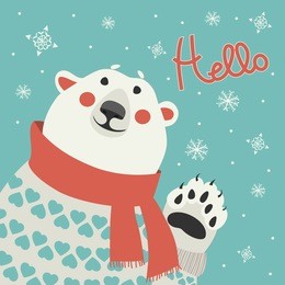polar bear says hello at vector greeting card