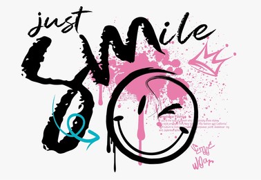 urban graffiti street art style smile slogan, melting face drawings. vector illustration design graphics tshirt prints