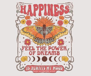 feel the power of dreams. butterfly with flower graphic print design for t shirt, poster, sticker, batch, embroidery and others.