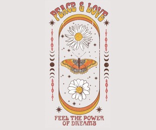 butterfly with flower  graphic print. dream t-shirt design. feel the power of dreams. peace and love. moon artwork design. 
