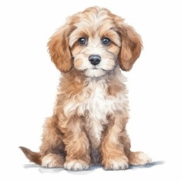 cavapoo watercolor portrait painting illustrated dog puppy isolated on transparent white background