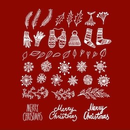 set of christmas  doodle  hand drawn design elements with greeting text