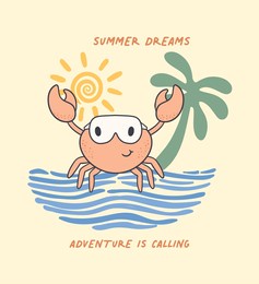 cute crab , summer slogan ,  surf slogan. south side. sun beach.