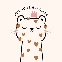 print design for kids fashion with cute leopard princess drawing