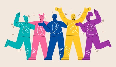 happy friendship day. group of happy people. best friends. colorful vector illustration
