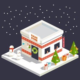 vector isometric flat christmas store  with trees