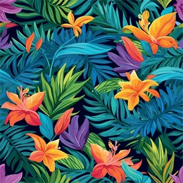 seamless pattern with tropical flowers. detailed colorful graphic botanical elements. exotic print. fabric and packaging design. vector illustration.