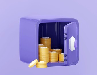 3d render open safe money bank with coin protection financial security financial growth of deposits stored money concept minimal 3d rendering illustration