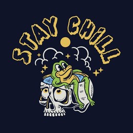 illustration of a frog taking a bath on a skull t shirt design