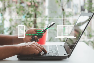 digital system for transferring documents and files online. data transfer concept. file transfer protocol (ftp) files receiver and computer backup copy. file sharing isometric.
