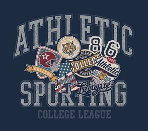college american football team patches collage vintage vector print for man kid boy t shirt with embroidery applique patchwork