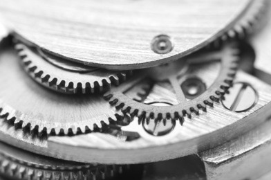 black and white background with metal cogwheels a clockwork. conceptual photo for your successful business design. macro.