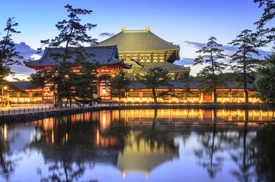 nara, japan at todaiji temple at twilight.