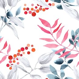 watercolor seamless pattern with branches rowan berry. winter background.