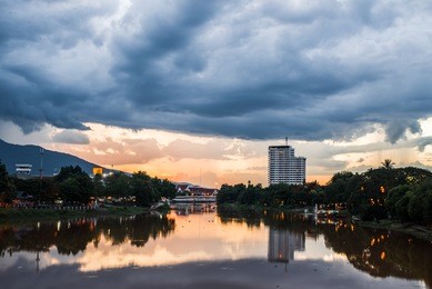 chiang mai city scape , thailand at sunset