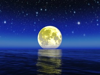 night moon and stars on the background of the sea.elements of this image furnished by nasa.