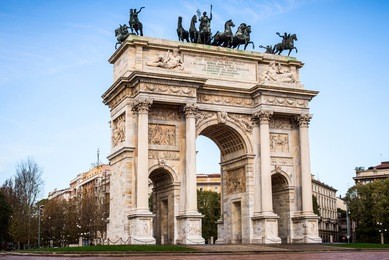 milan, italy. arco della pace (arch of peace) in sempione park