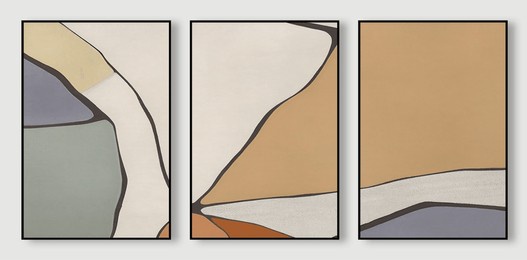 artistic composition of abstract yellow and orange geometric color blocks, modern abstract triptych
