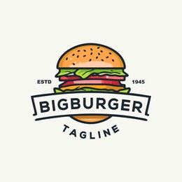 burger logo, mascot design vector with vintage modern illustration concept style for badge, emblem and tshirt printing, for resto, cafe and street food.