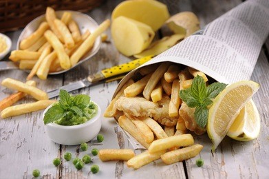 fish & chips served in the newspaper  