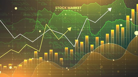 successful stock market statistical information and trends with up arrows. futuristic financial trading chart. economic information growth background