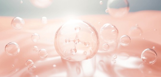 molecule inside bubble on soft background, concept skin care cosmetics solution. 3d rendering.