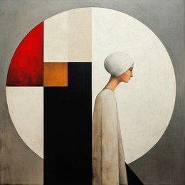 modern suprematism. silhouette of a woman in the style of abstraction. the painting is done in oil on canvas. there are cracks and traces of time on the coating.