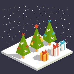 vector isometric flat christmas icon with trees and gifts