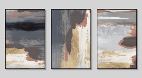 triptych art painting composed of gold and gray vintage textures