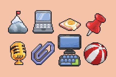 hand drawn collection set in pixel art style