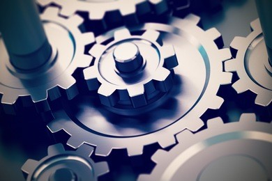 gear or cogwheel working together, movement transmission. concept of teamwork 