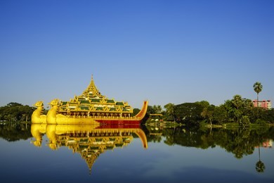 karaweik palace at kandawgyi lake, yangon, myanmar