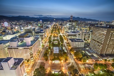 sapporo, japan downtown city skyline at odori park.