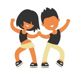 sporty girl and boy dancing together. none stroke cartoon flat style, vector illustration.